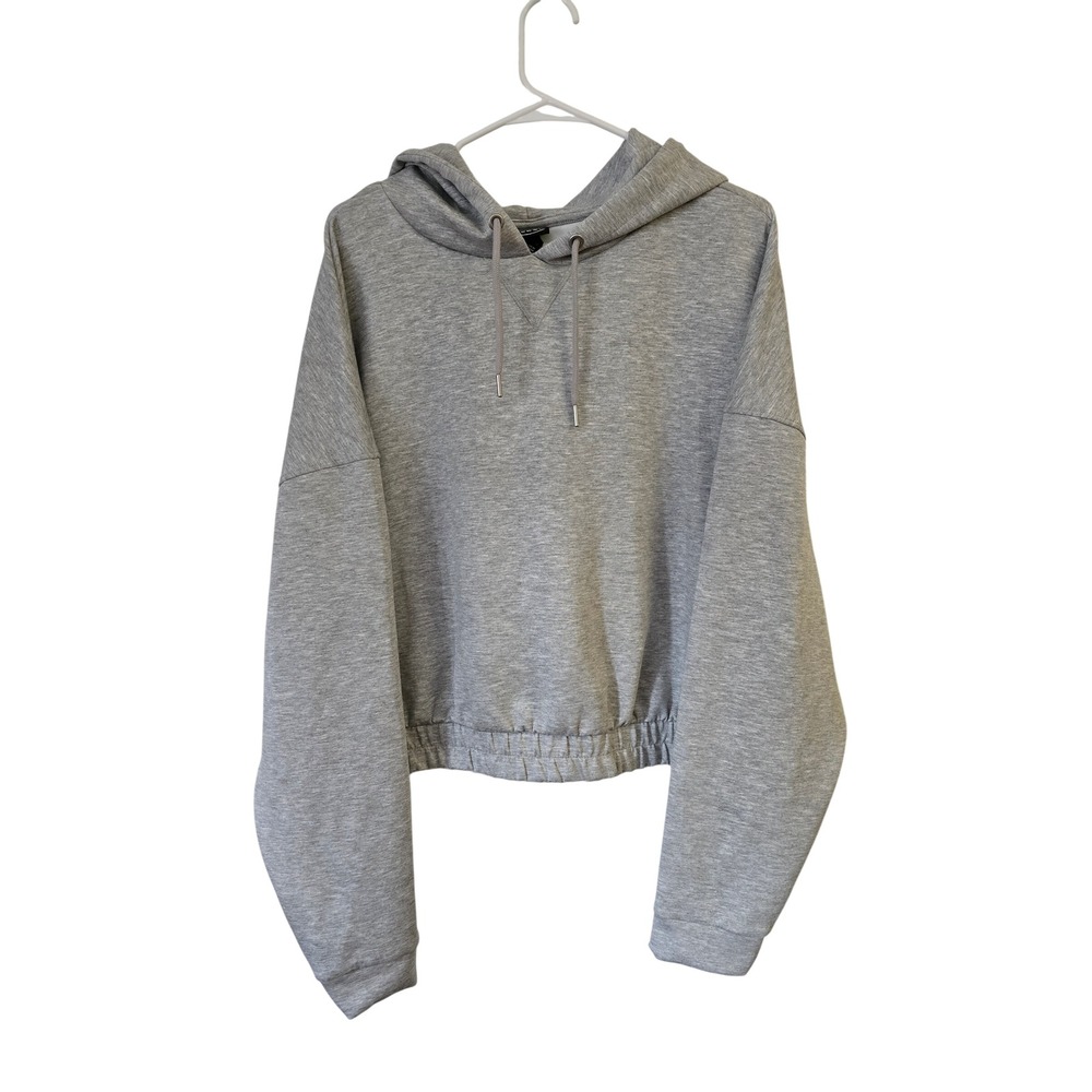 Scoop Womens Scuba Pullover Hoodie Heather Grey Cropped Sweatshirt XL 16-18 NWT